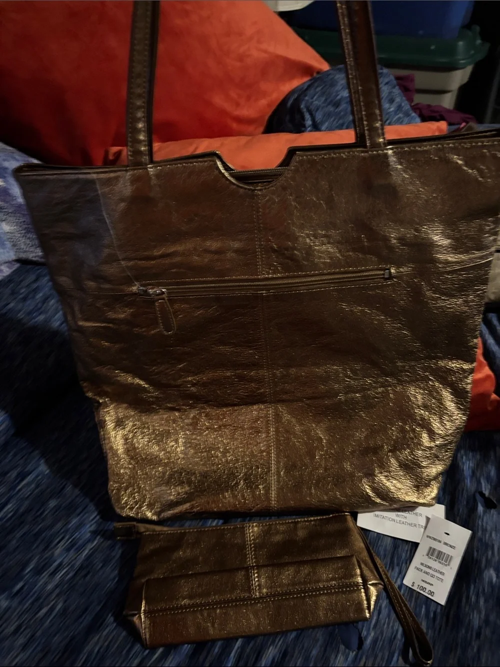 Wilsons Leather Metallic Bronze Tote with Matching Wristlet